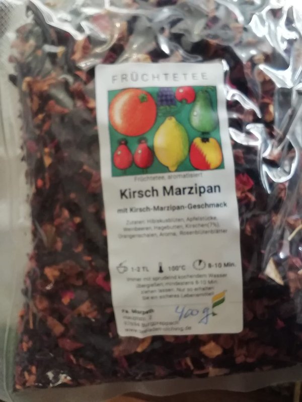 Früchtetee Kirsch Marzipan 400g Familienpack aromaversiegelt im Angebot
